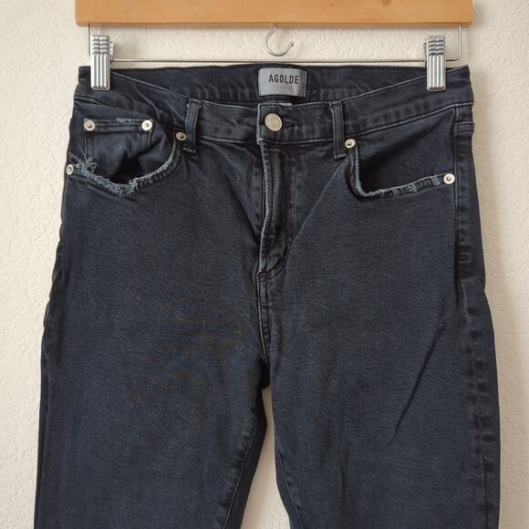 AGOLDE Womens Jeans 27 Organic Cotton Washed Black Fray Ankle Toni High Rise - Picture 5 of 9